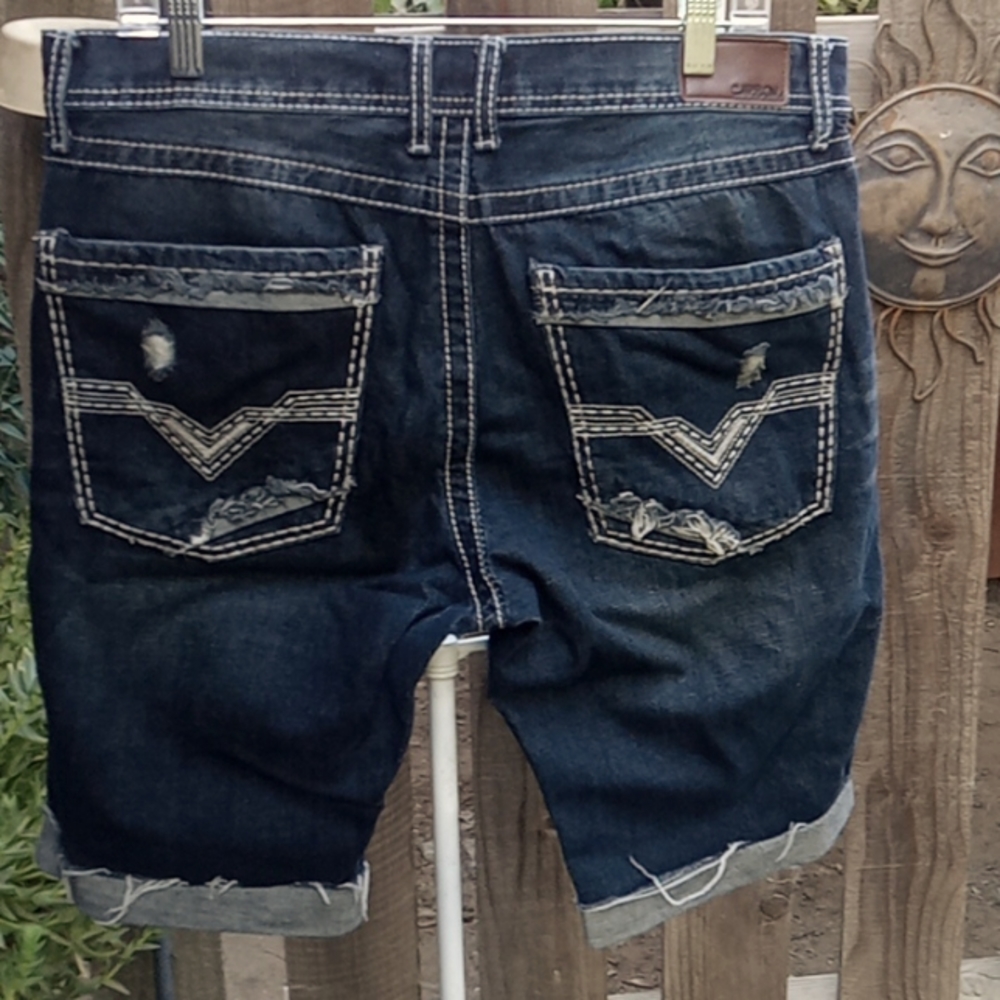Men's blue distressed shorts with cuff little stretch side 34